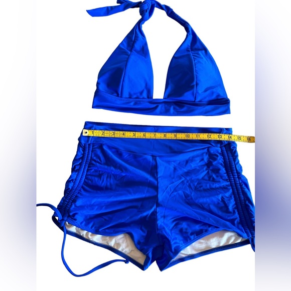 Athletic Royal blue halter style bikini with draw string boy shorts bottoms NWT - Picture 6 of 6